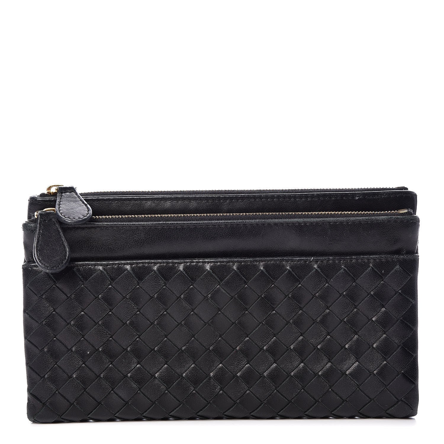 Bottega Veneta Nappa Intrecciato Double Zip Clutch Wallet Black 1 of 10