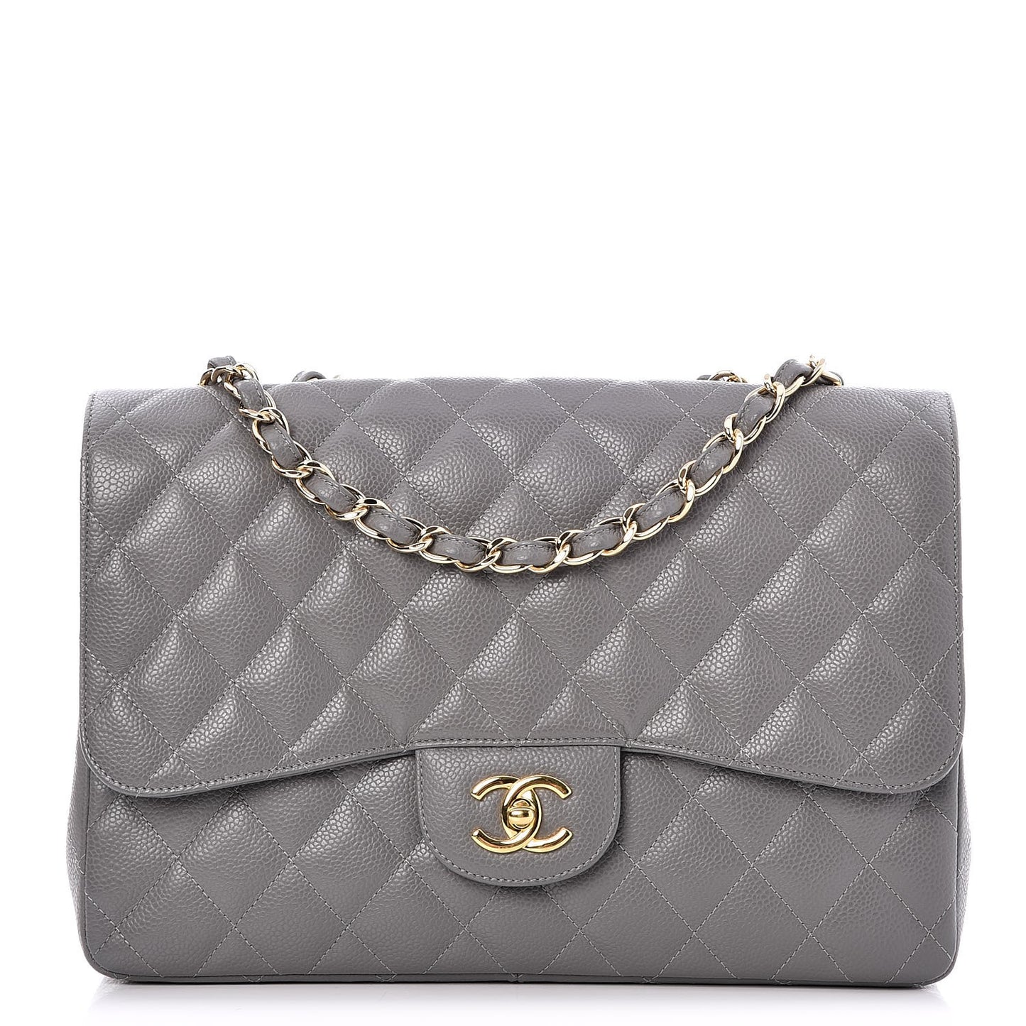 Caviar Quilted Jumbo Single Flap Grey