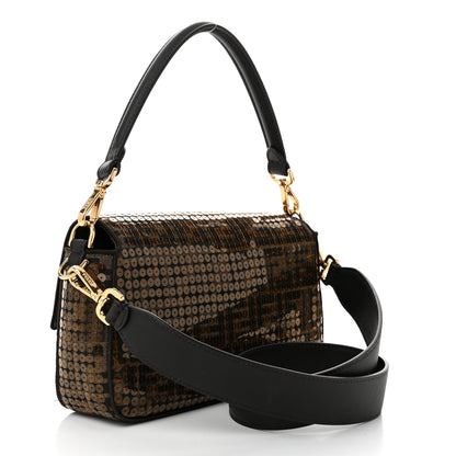 Fendi Fabric Jacquard Paillettes Vitello Seta FF 1974 Baguette Testa di Moro Real Ebano 3 of 11