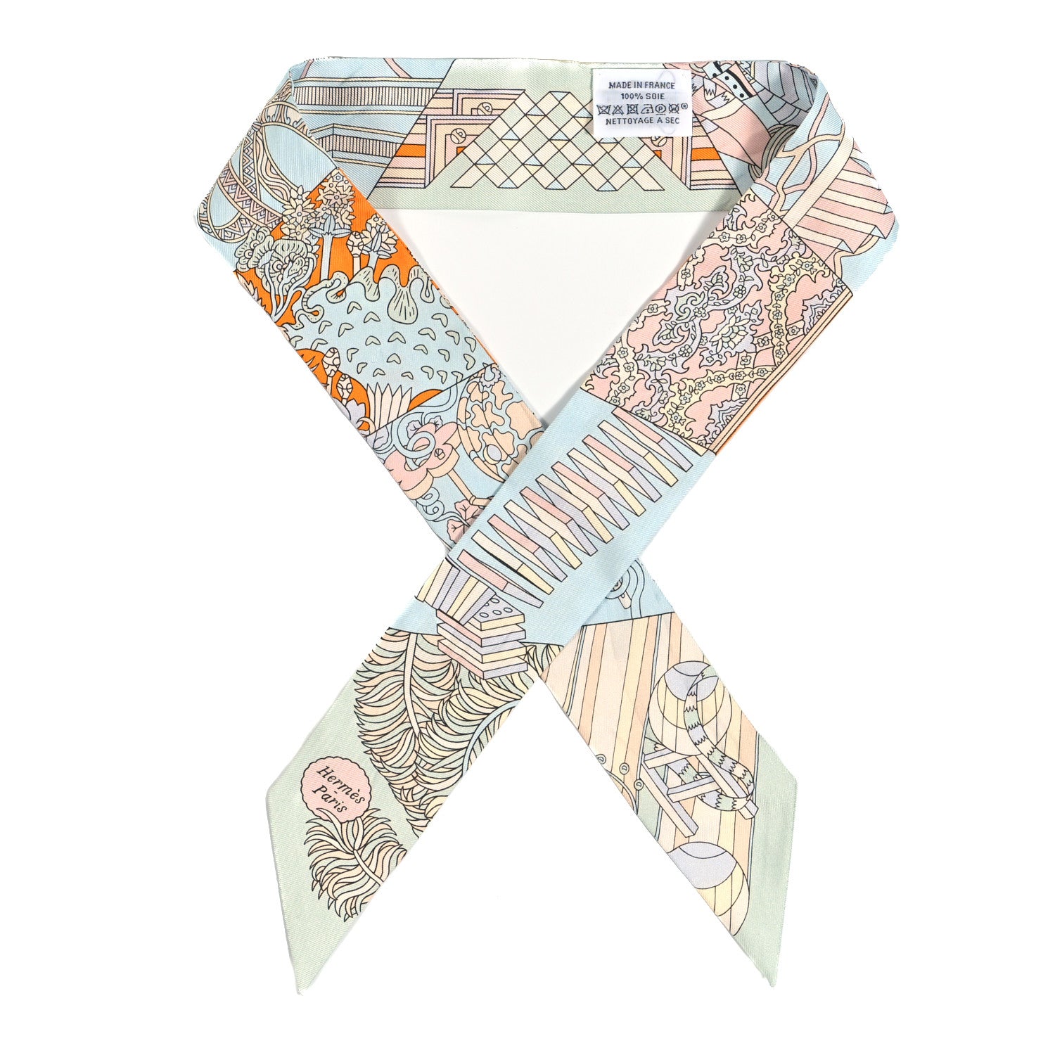 Hermes Silk De l'Ombrelle Aux Duels Twilly Ciel Rose Pale Orange 1 of 3