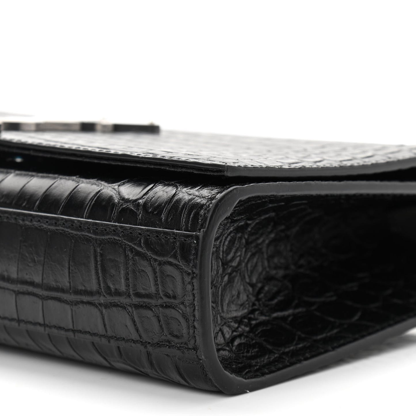 Calfskin Crocodile Embossed Medium Classic Monogram Kate Tassel Satchel Black