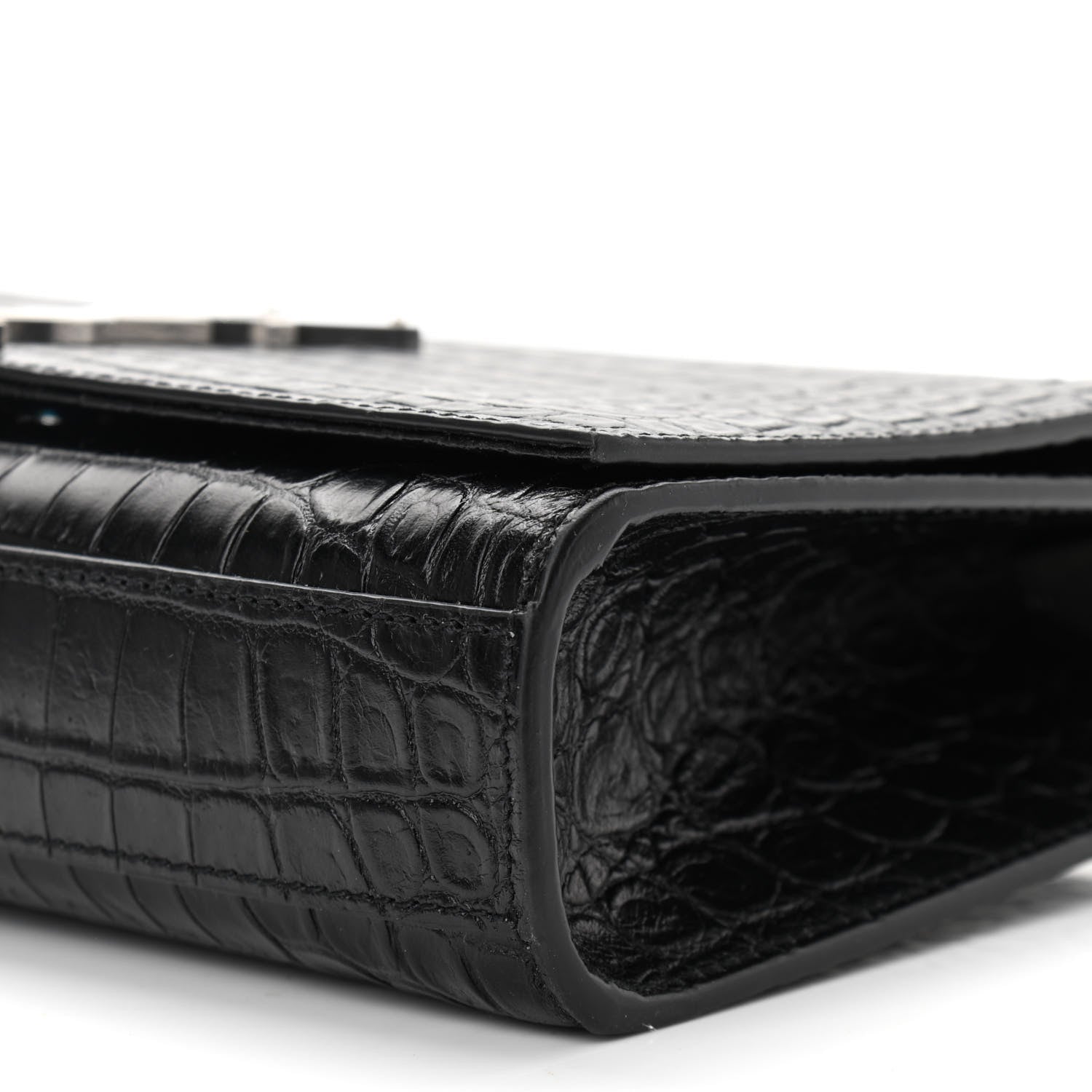 Saint Laurent Calfskin Crocodile Embossed Medium Classic Monogram Kate Tassel Satchel Black 11 of 11