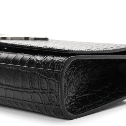 Saint Laurent Calfskin Crocodile Embossed Medium Classic Monogram Kate Tassel Satchel Black 11 of 11