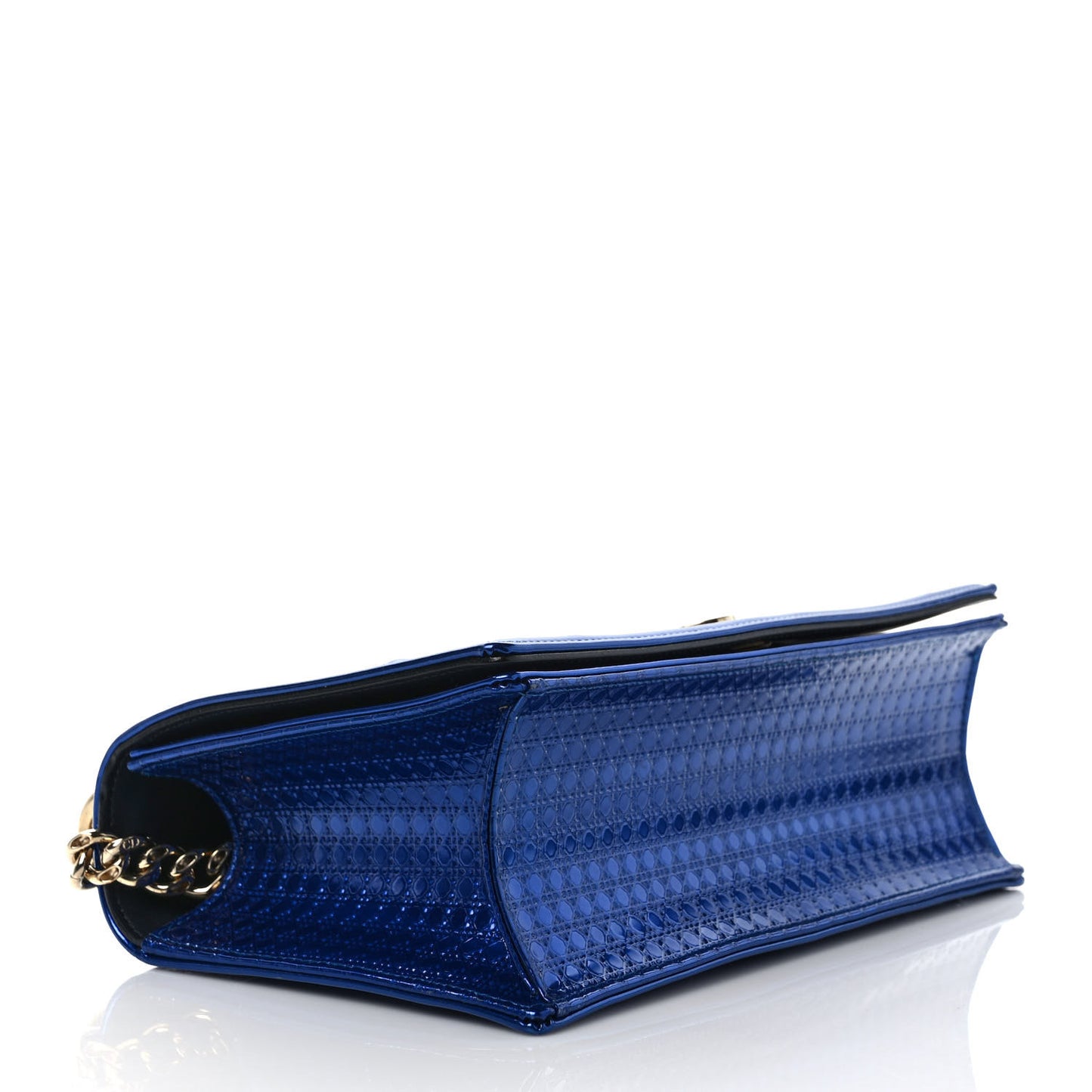 Metallic Patent Micro-Cannage Medium Diorama Flap Bag Blue