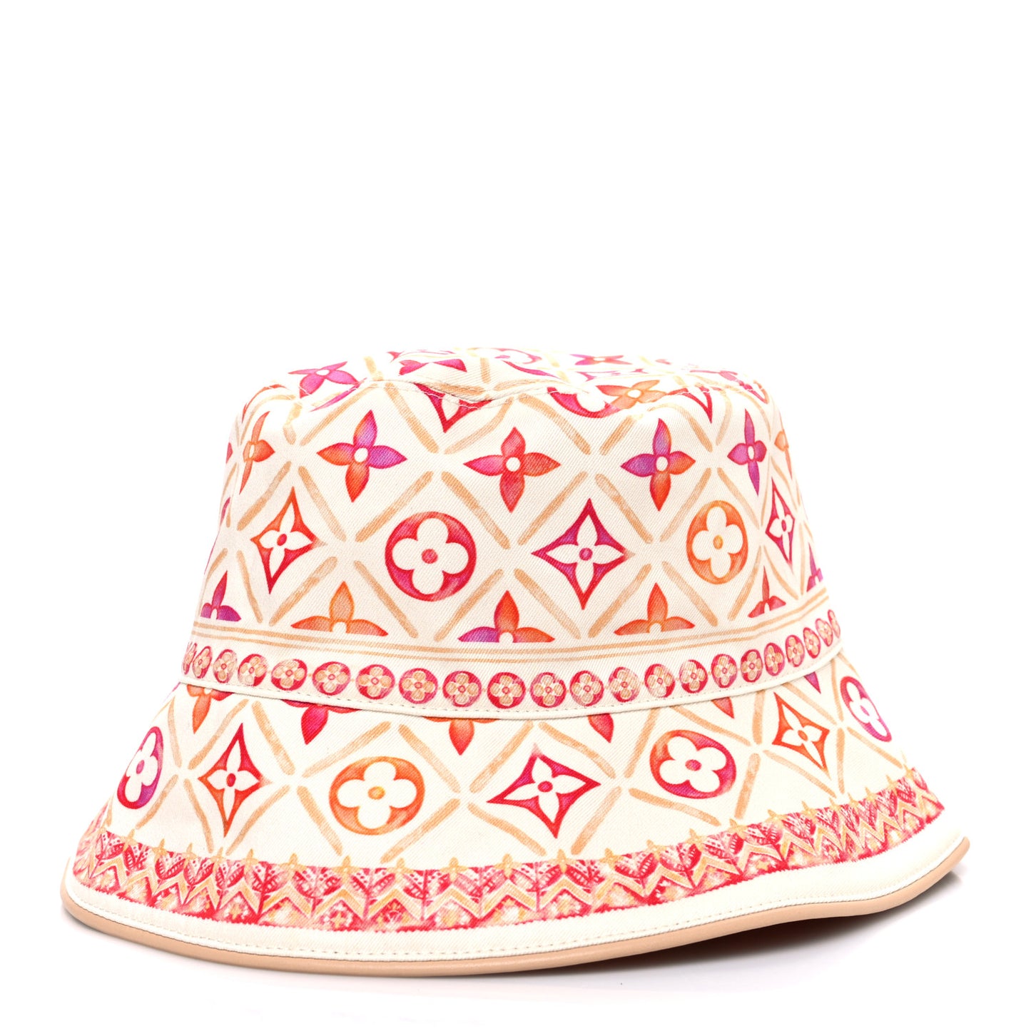 Cotton Monogram Flower Tile Reversible Bucket Hat M Beige