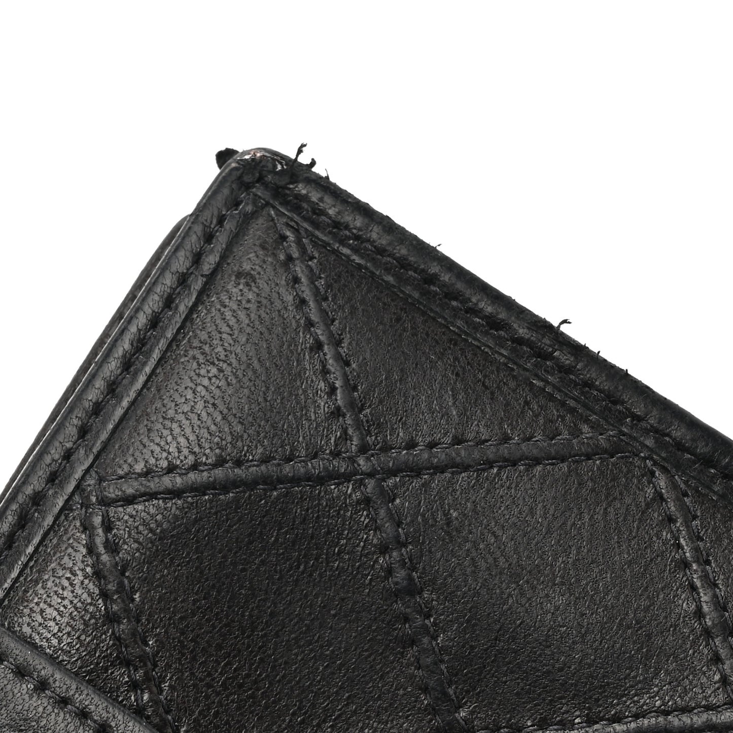 Lambskin Diamond Stitched Compact French Wallet Black