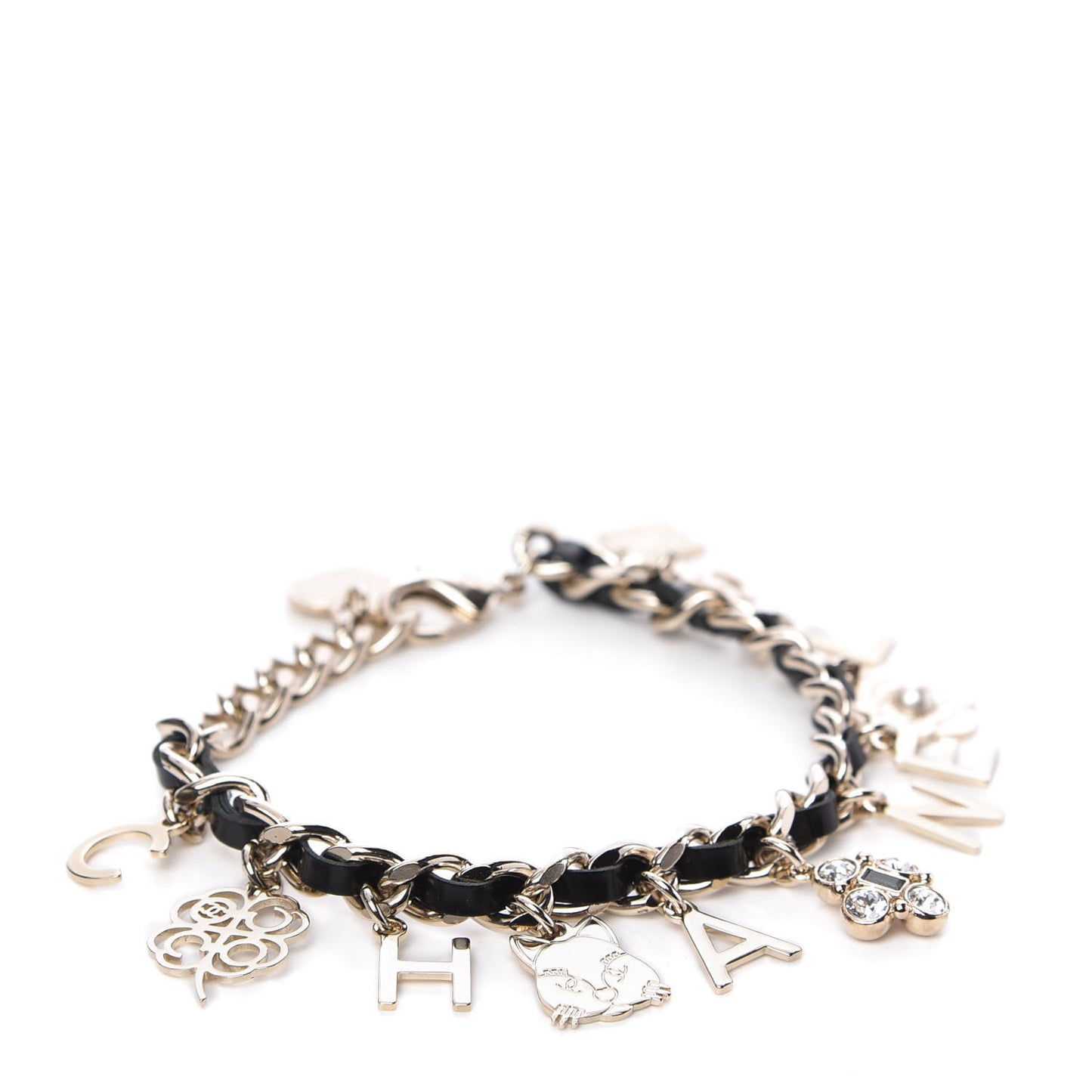 Lambskin Crystal CC Logo Charming Bracelet Gold Black