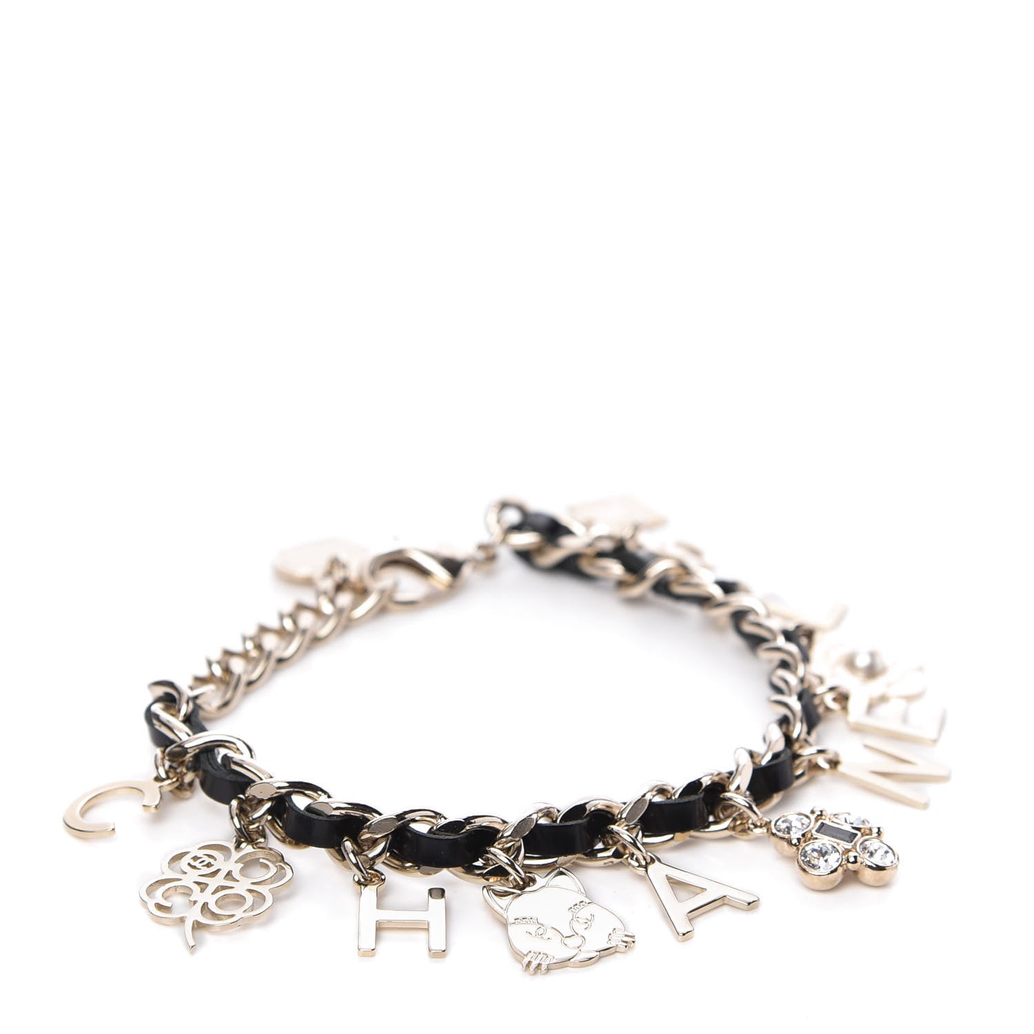 Chanel Lambskin Crystal CC Logo Charming Bracelet Gold Black 1 of 5