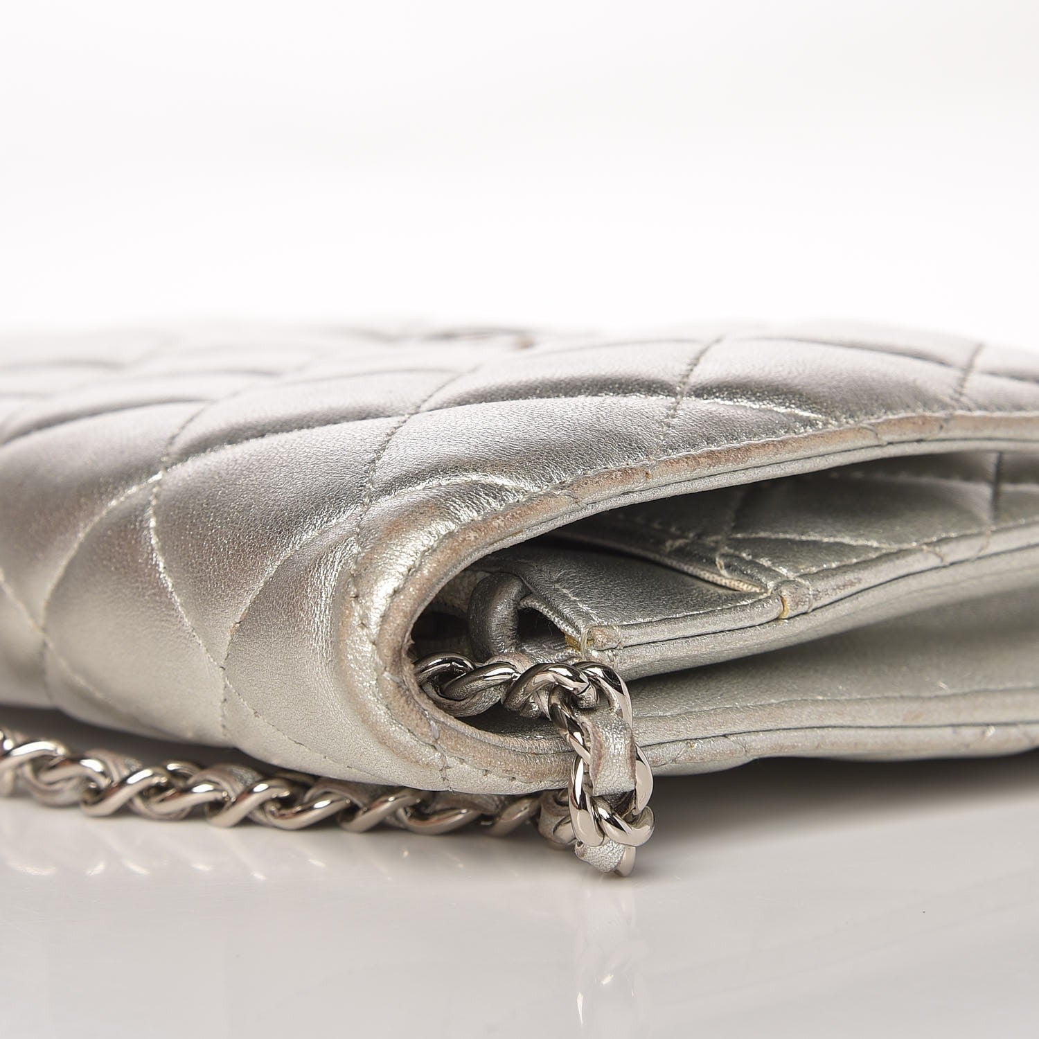 Chanel Metallic Lambskin Wallet On Chain WOC Silver 13 of 14