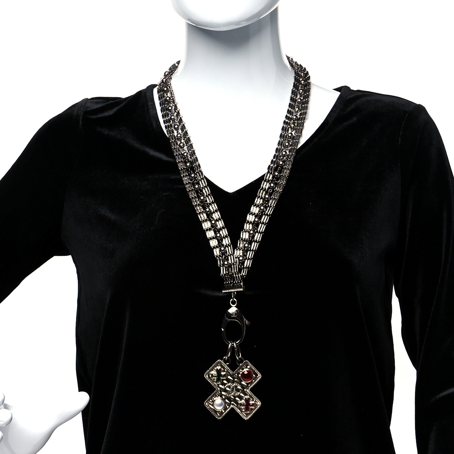 Chanel Ruthenium Resin Pearl CC Cross Long Pendant Necklace Multicolor 2 of 5