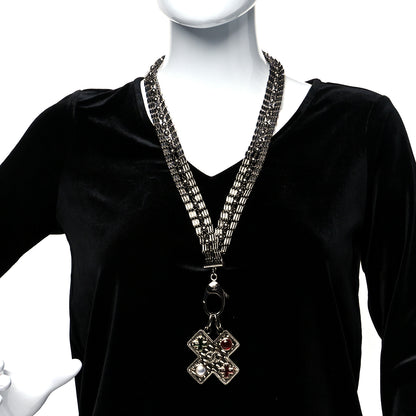 Chanel Ruthenium Resin Pearl CC Cross Long Pendant Necklace Multicolor 2 of 5