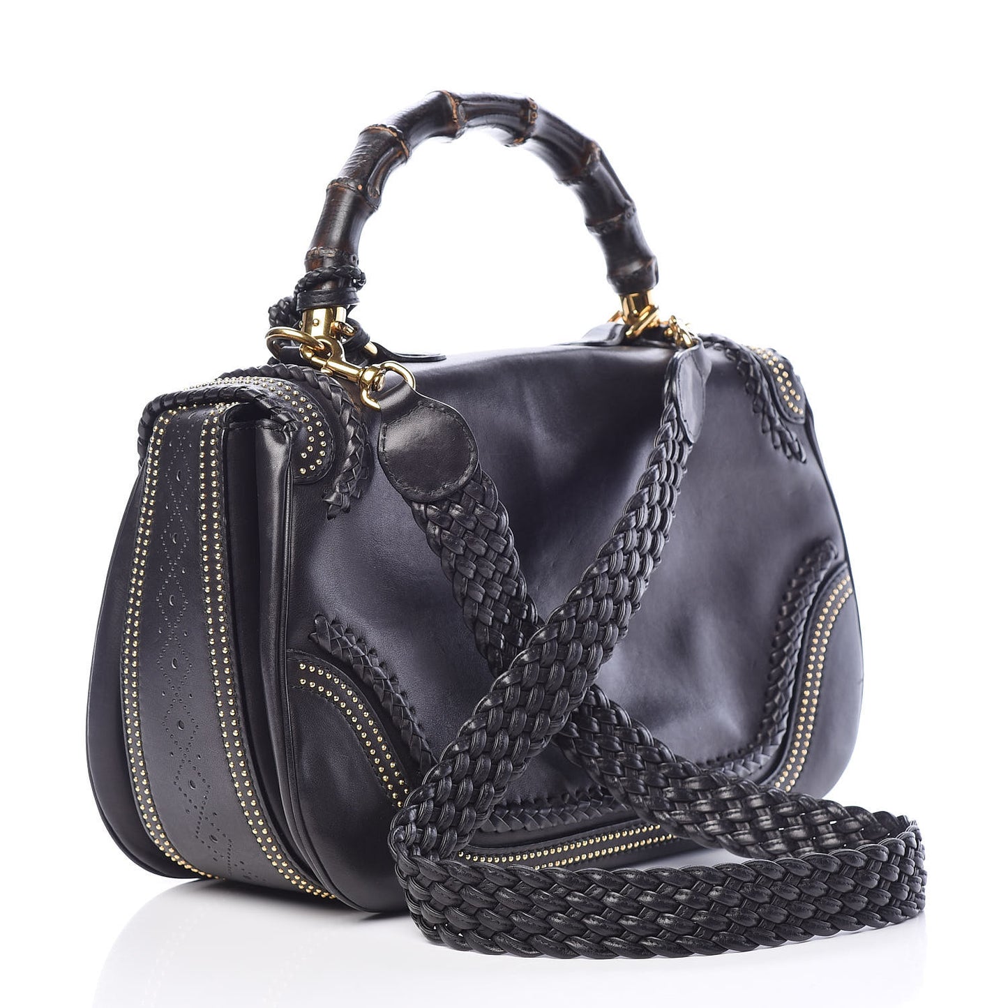 Calfskin New Bamboo Large Top Handle Bag Black