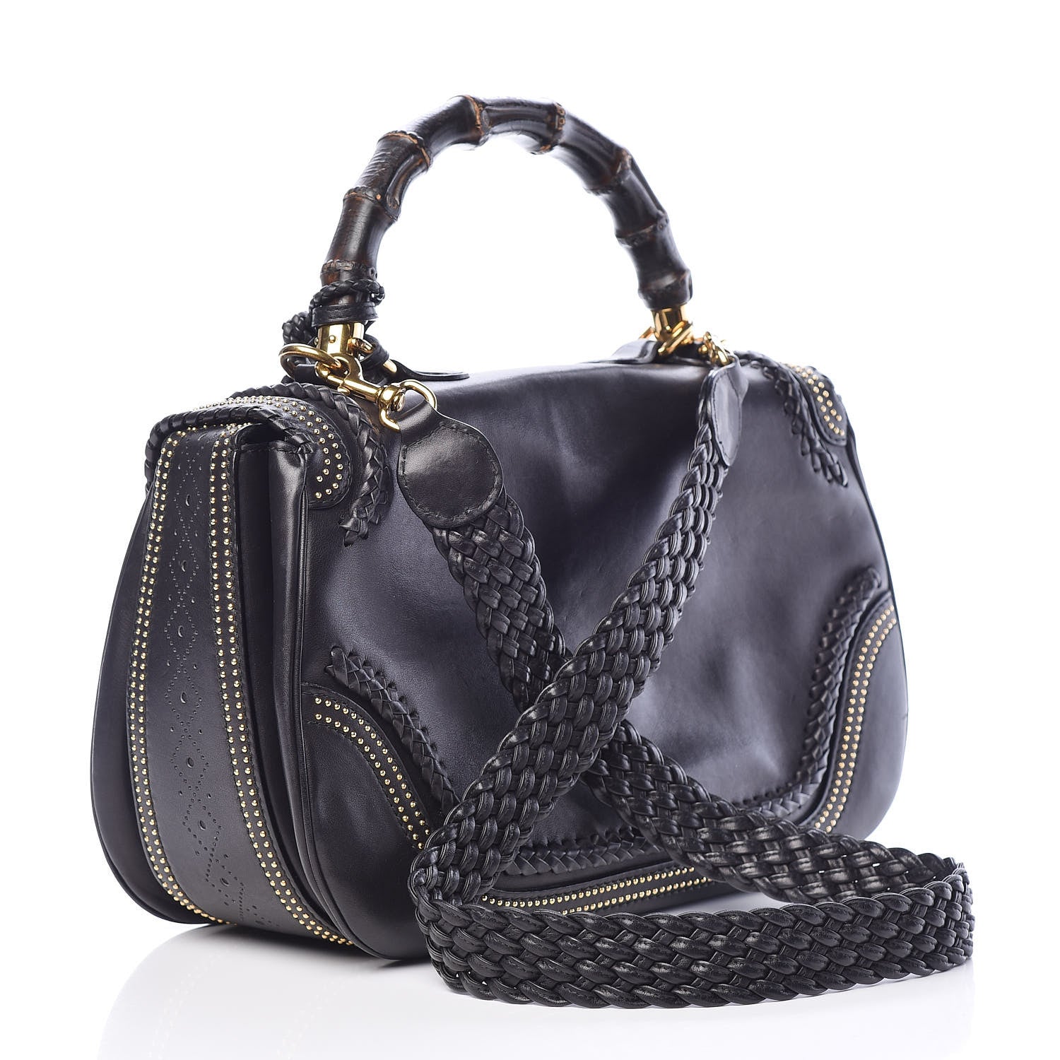 Gucci Calfskin New Bamboo Large Top Handle Bag Black 3 of 22