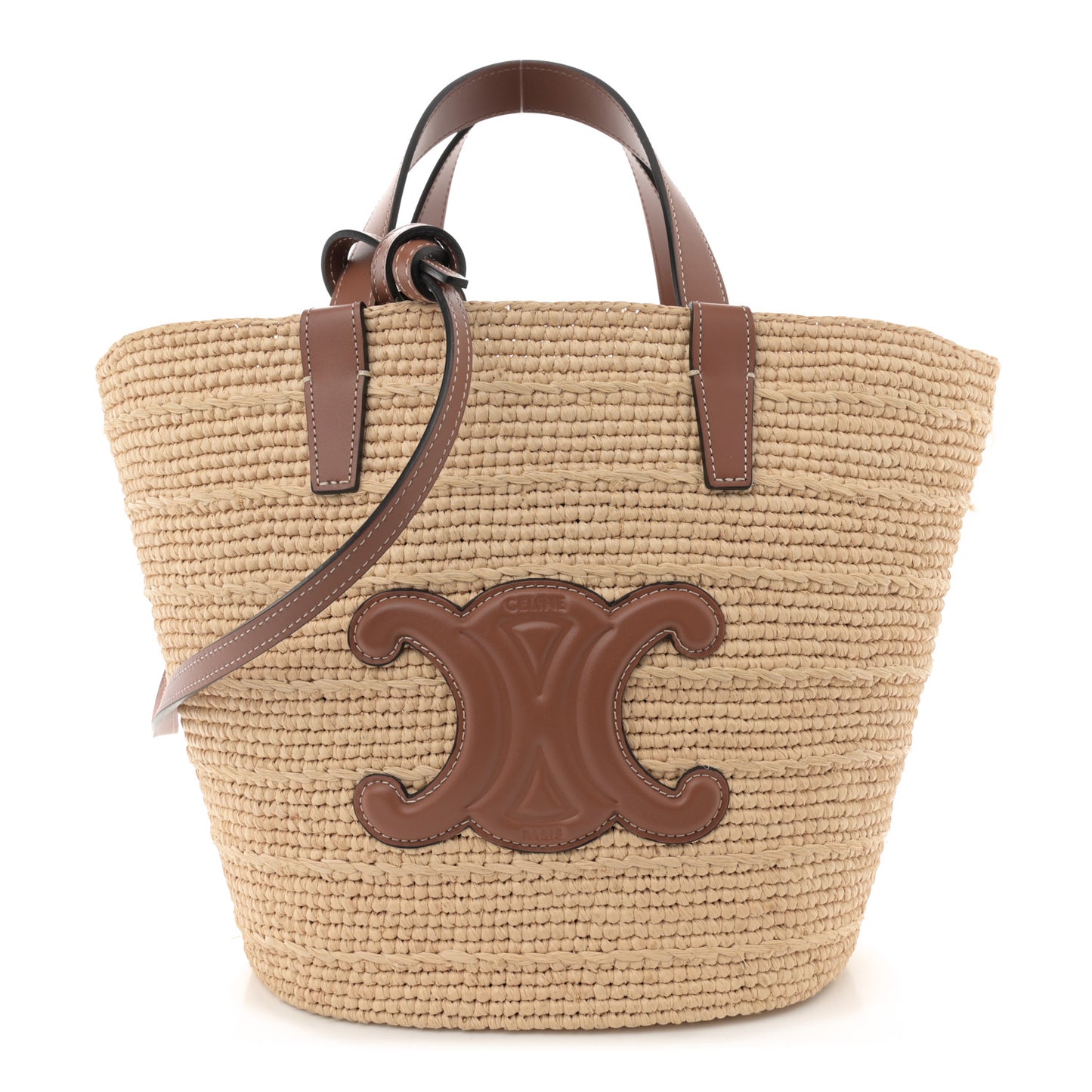 Raffia Calfskin Triomphe Teen Panier Tan