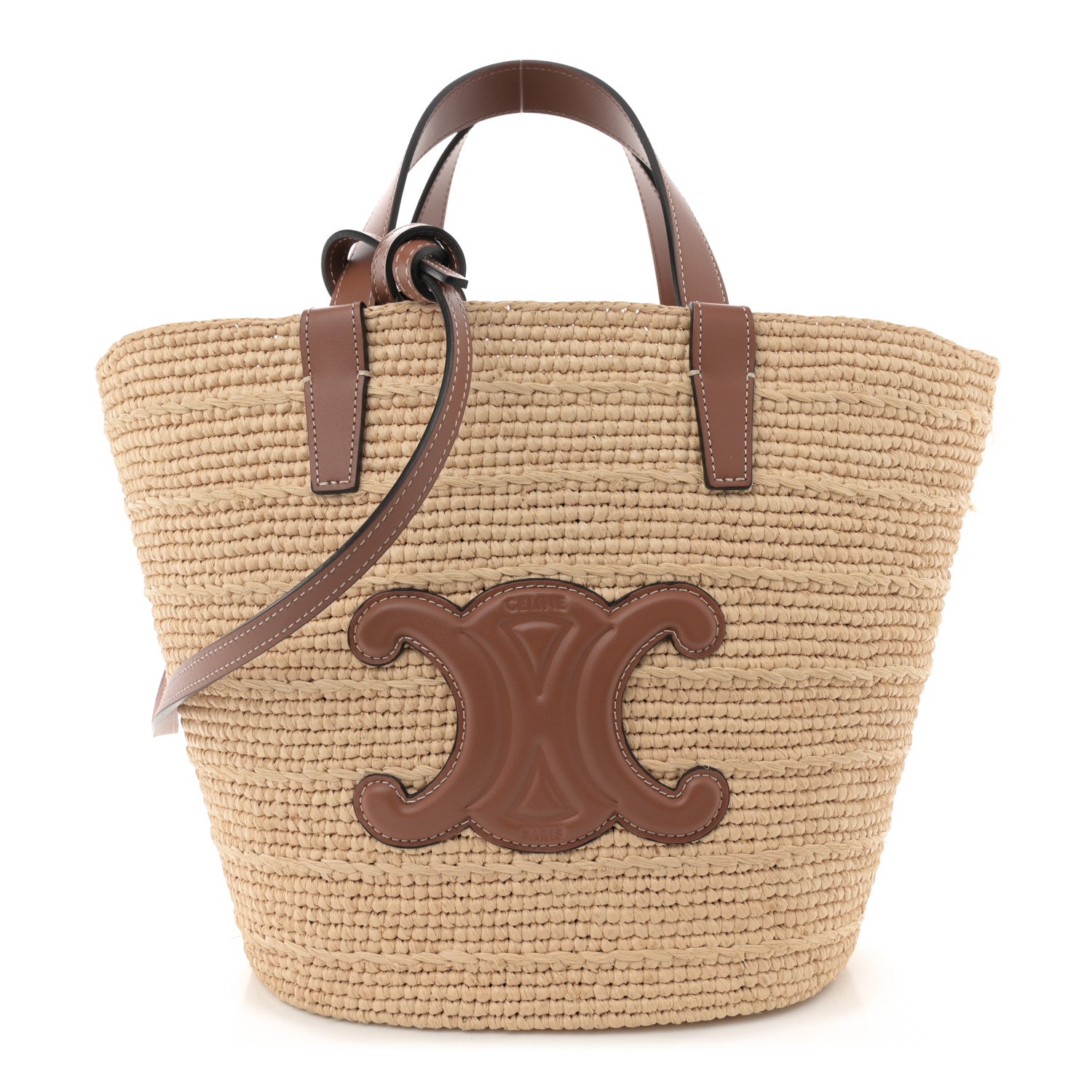 Celine Raffia Calfskin Triomphe Teen Panier Tan 1 of 10
