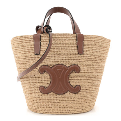 Celine Raffia Calfskin Triomphe Teen Panier Tan 1 of 10