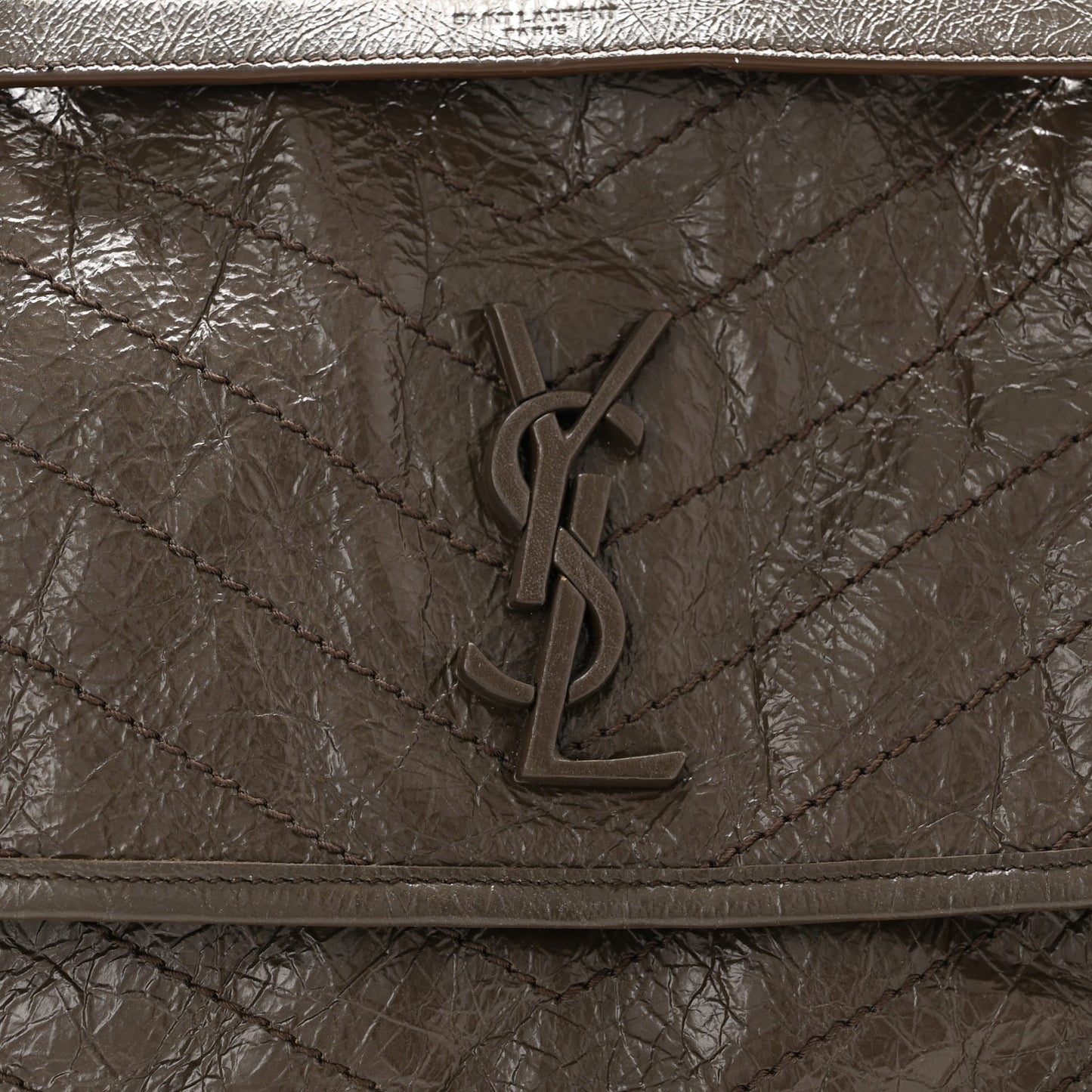 Crinkled Calfskin Matelasse Monogram Medium Niki Chain Satchel Faggio