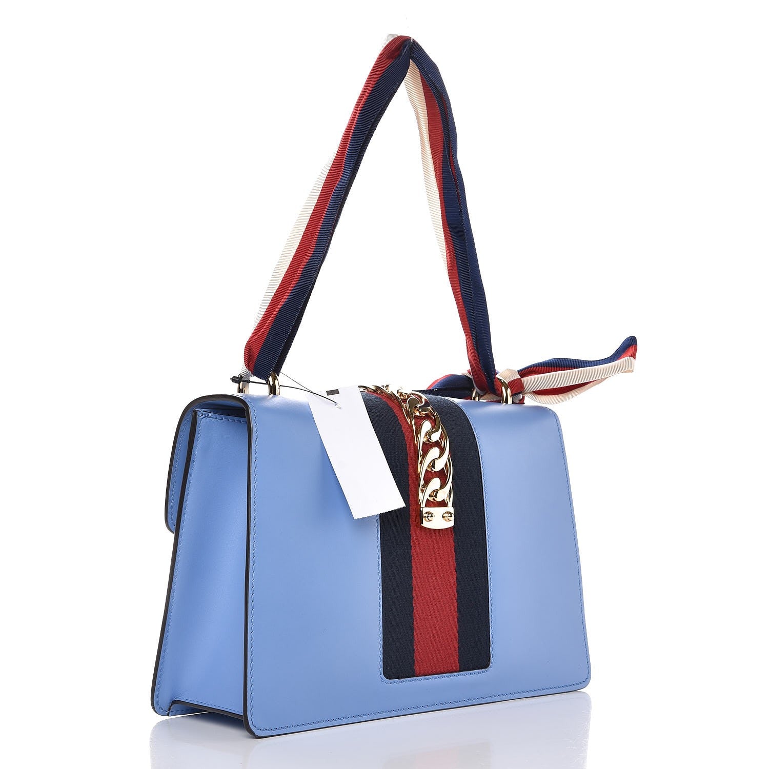 Gucci Calfskin Small Sylvie Shoulder Bag Clear Sky Blue 4 of 9