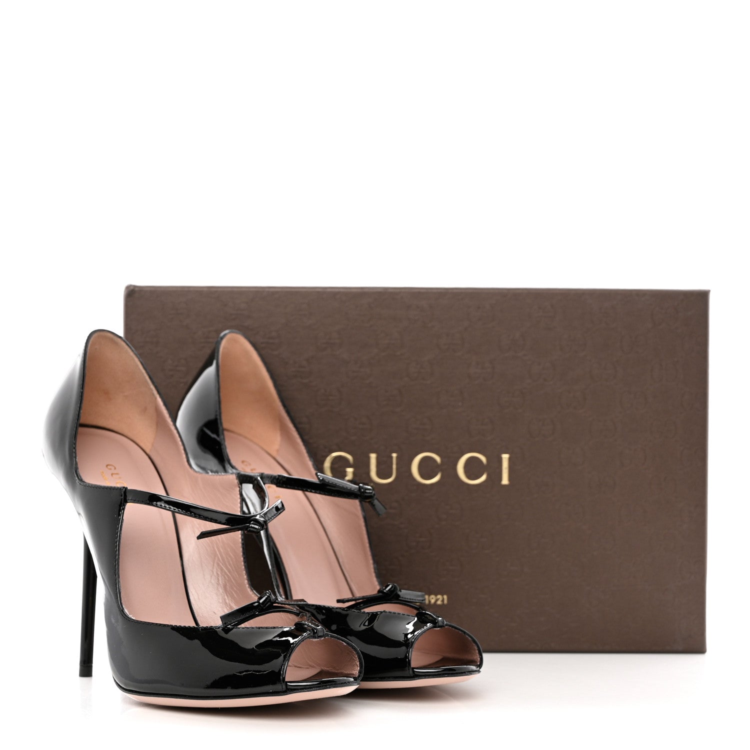 Gucci Patent Beverly Bow Peep Toe High Heel Pumps 39 Black 9 of 12