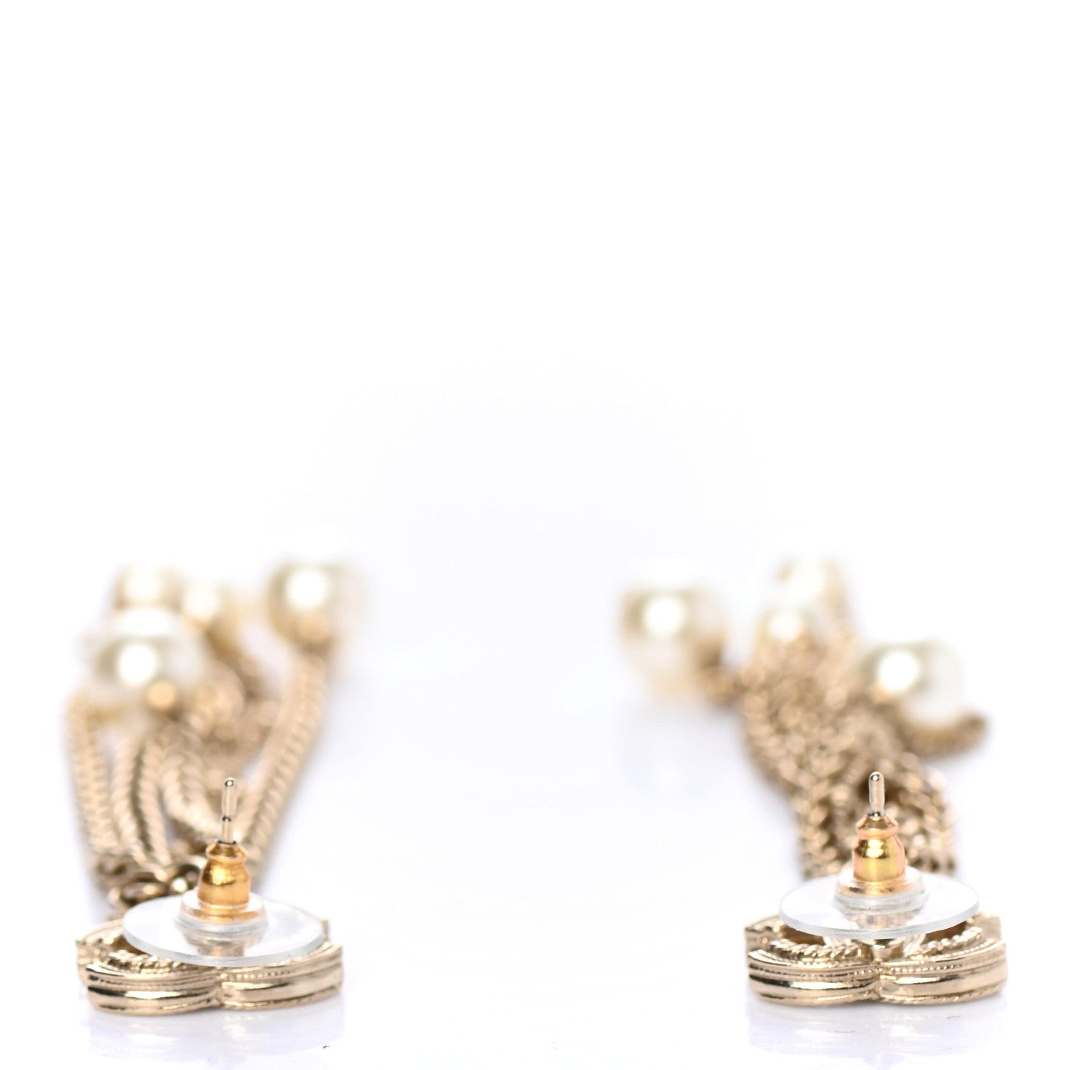 Chanel Glass Pearl CC Long Drop Earrings Gold 3 of 4