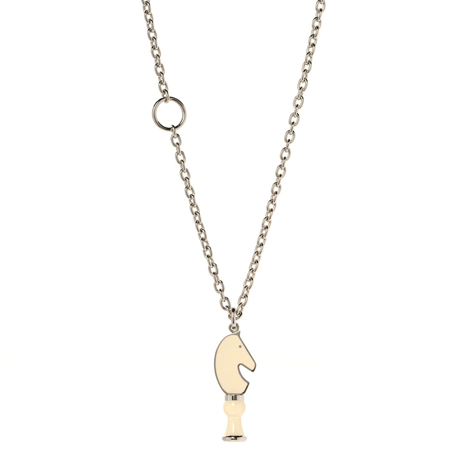 Hermes Lacquered Palladium Cavalier Necklace Craie 1 of 7