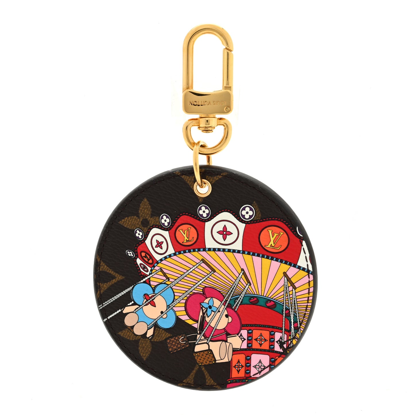 Monogram 2020 Christmas Animation Swing Ride Bag Charm Key Ring Pink Poppy