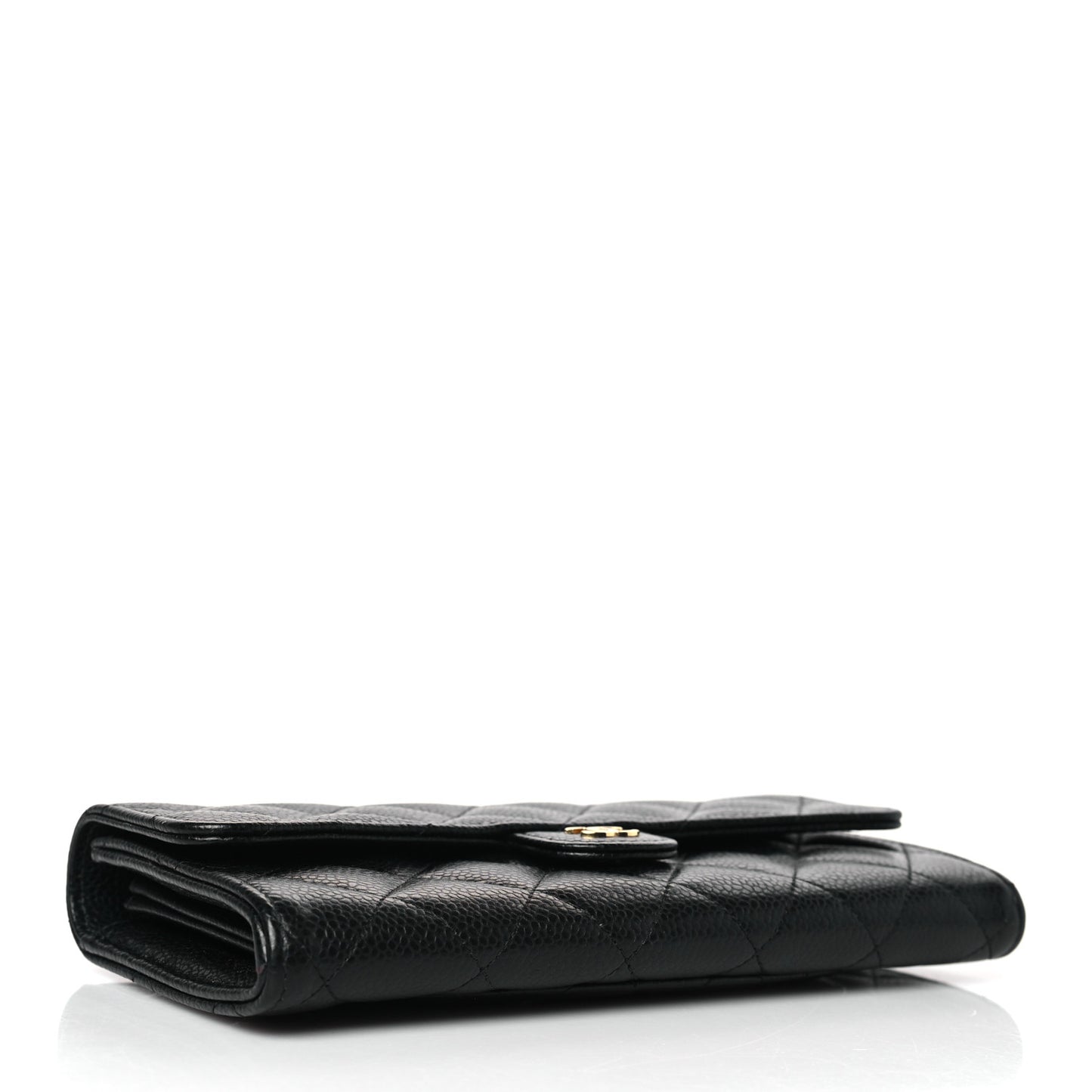 Caviar Quilted Long Flap Wallet Black