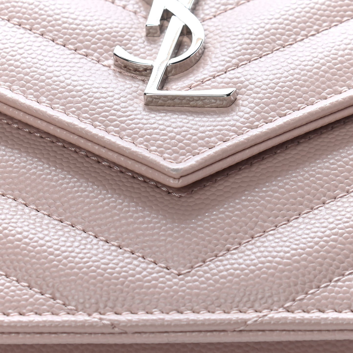 Grain De Poudre Matelasse Chevron Monogram Envelope Chain Wallet Pale Pink