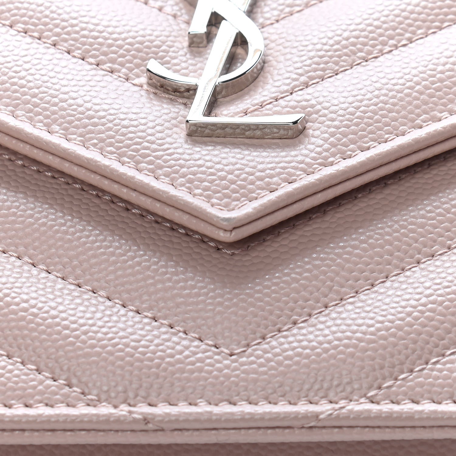 Saint Laurent Grain De Poudre Matelasse Chevron Monogram Envelope Chain Wallet Pale Pink 7 of 7