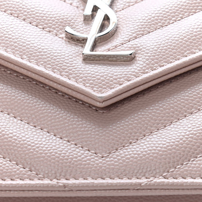 Saint Laurent Grain De Poudre Matelasse Chevron Monogram Envelope Chain Wallet Pale Pink 7 of 7