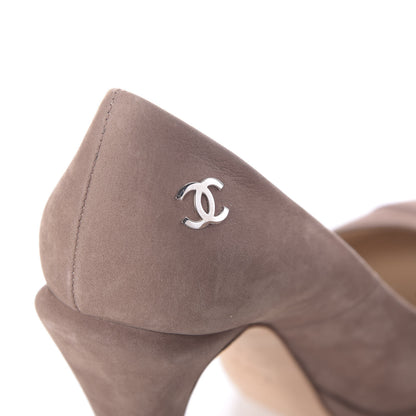 Chanel Suede CC Cap Toe Pumps 37.5 Beige 8 of 13