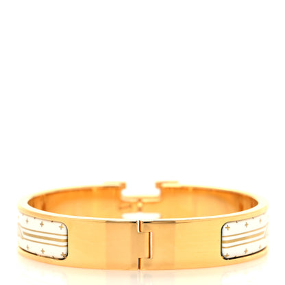 Hermes Enamel Printed Quadrige Au Fil Narrow Clic Clac H Bracelet PM Orfevre Jaune Or Blanc 3 of 4