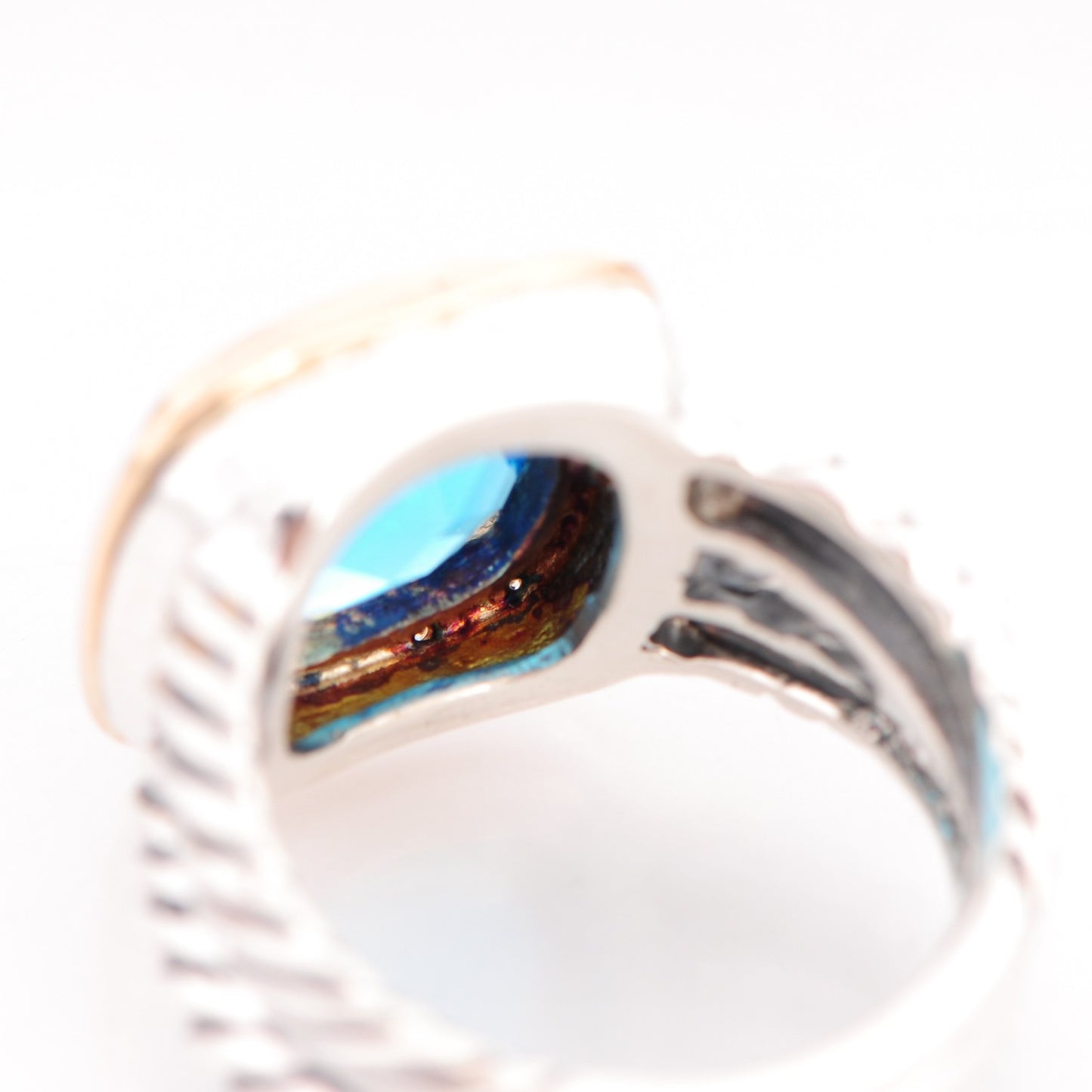 Sterling Silver 18K Yellow Gold Diamond Blue Topaz 11mm Albion Ring 53 6.5