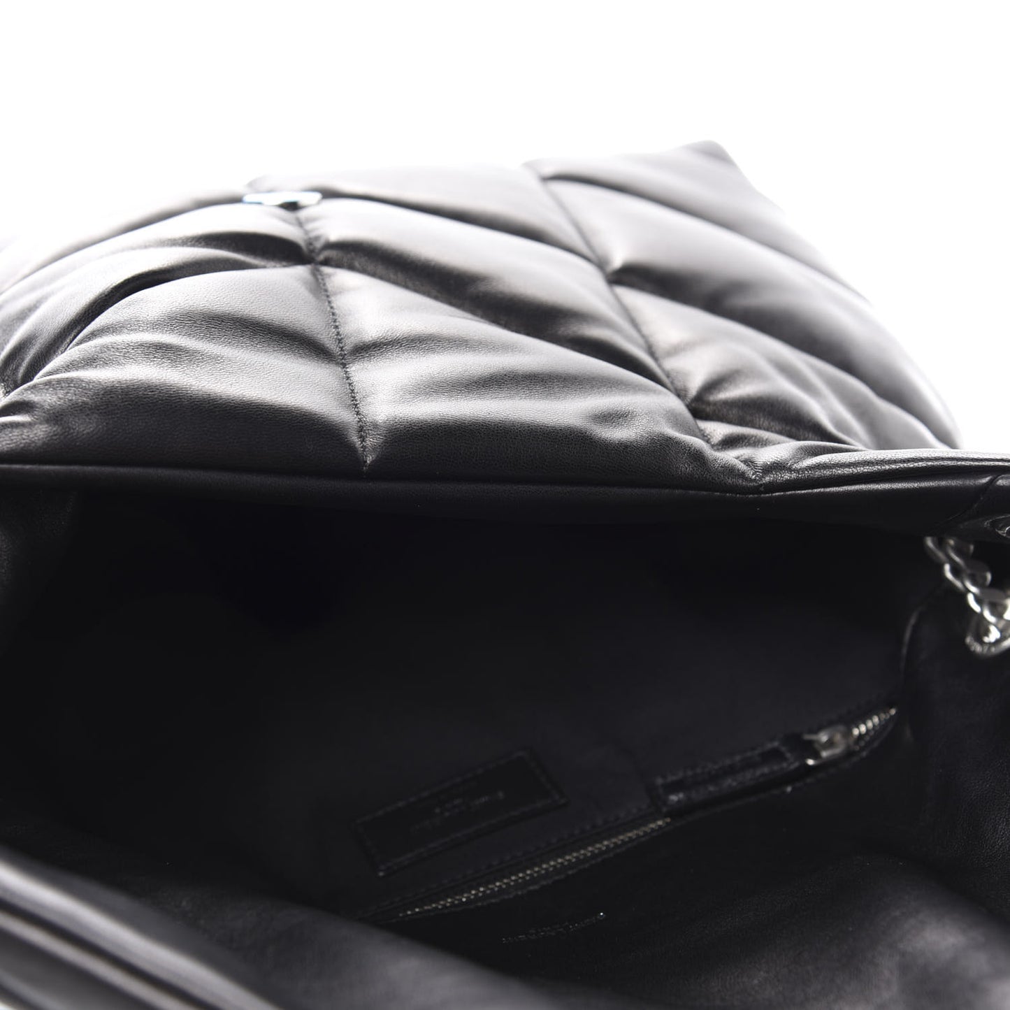 Lambskin Quilted Medium Loulou Puffer Monogram Chain Satchel Black