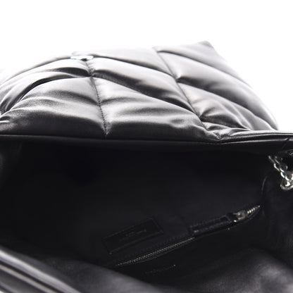 Saint Laurent Lambskin Quilted Medium Loulou Puffer Monogram Chain Satchel Black 5 of 11