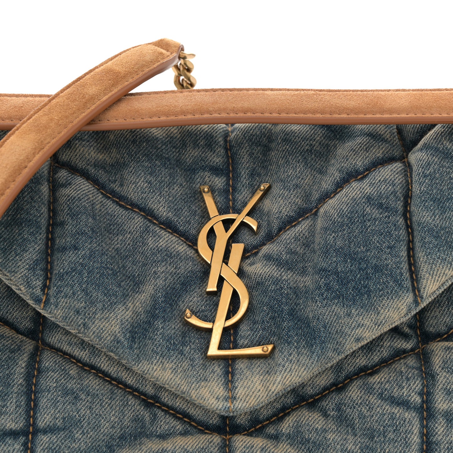 Denim Quilted Small Loulou Puffer Monogram Chain Satchel Blue Cinnamon