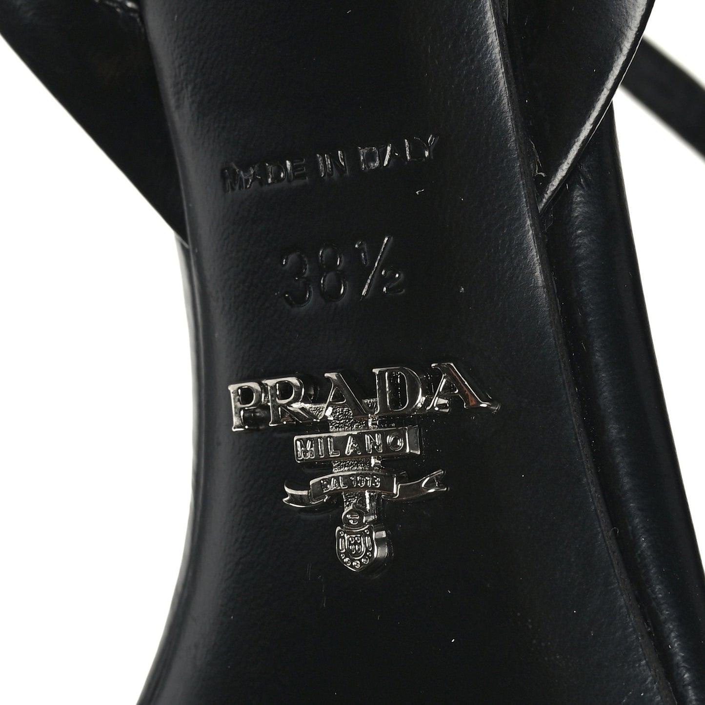 Calfskin Metal Triangle Logo High Heels Sandals 38.5 Black