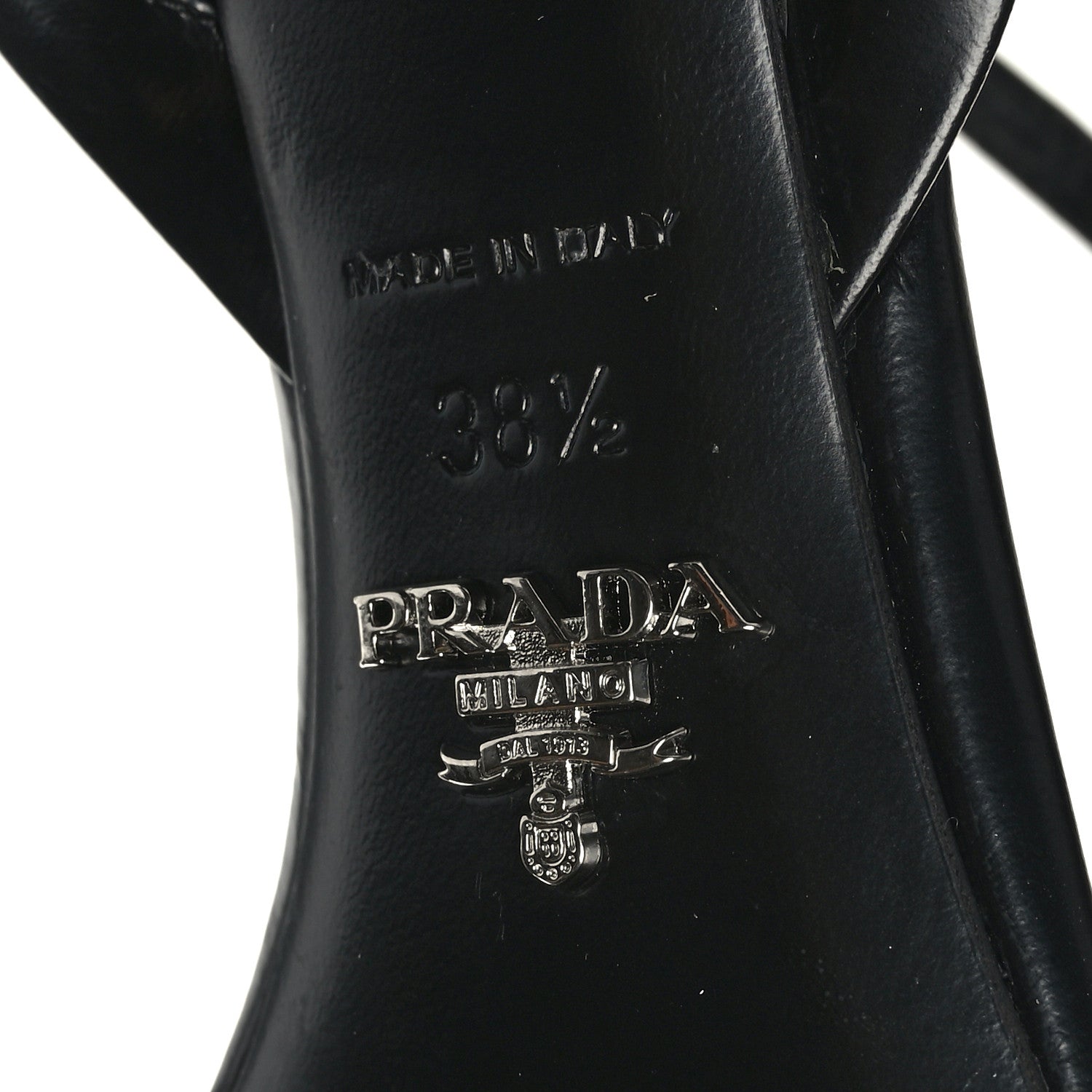 Prada Calfskin Metal Triangle Logo High Heels Sandals 38.5 Black 7 of 7