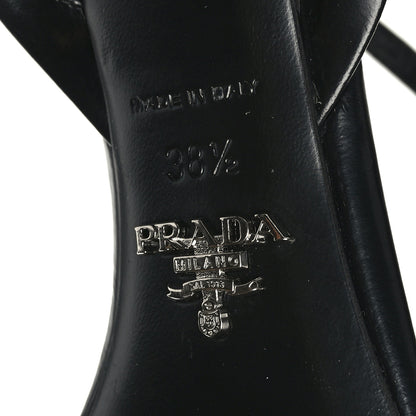 Prada Calfskin Metal Triangle Logo High Heels Sandals 38.5 Black 7 of 7