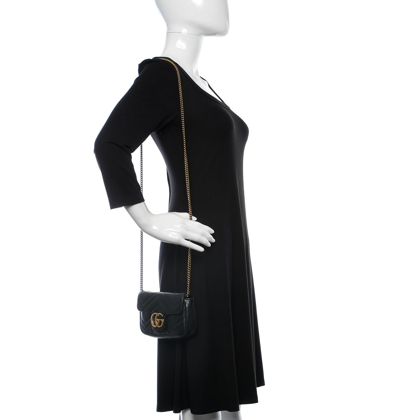 Calfskin Matelasse Super Mini GG Marmont Shoulder Bag Black