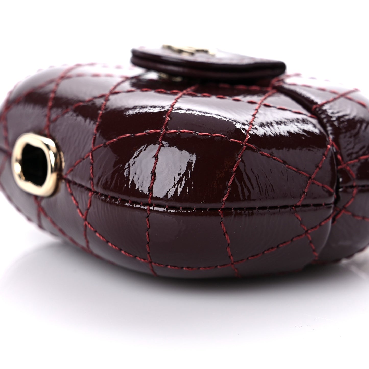 Glazed Calfskin Quilted Airpods Pro Case With Chain Burgundy