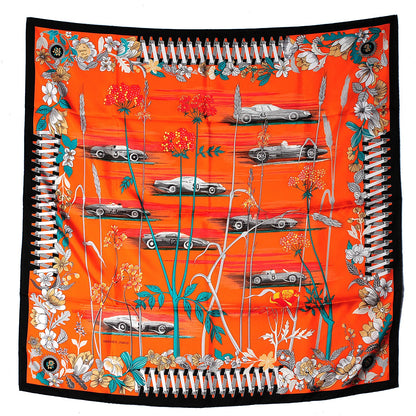 Hermes Silk Soie Les Bolides Scarf 90 Noir Orange Vert 2 of 6