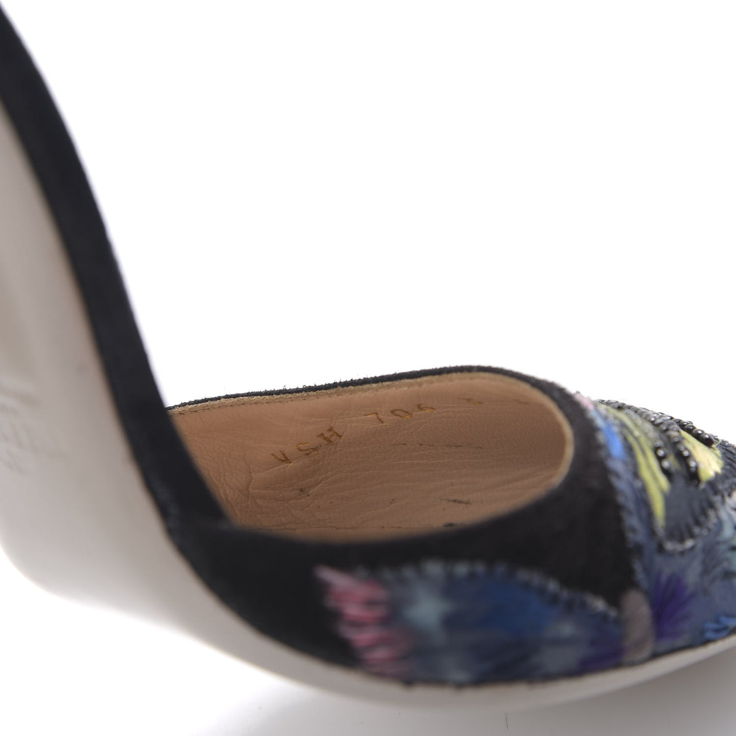 Embroidered Suede Butterfly d'Orsay Ankle Strap Pumps 38 Black
