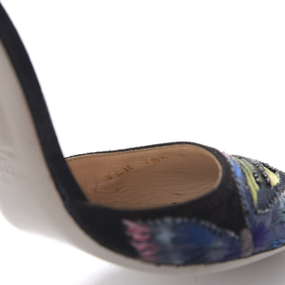 Valentino Garavani Embroidered Suede Butterfly d'Orsay Ankle Strap Pumps 38 Black 9 of 10