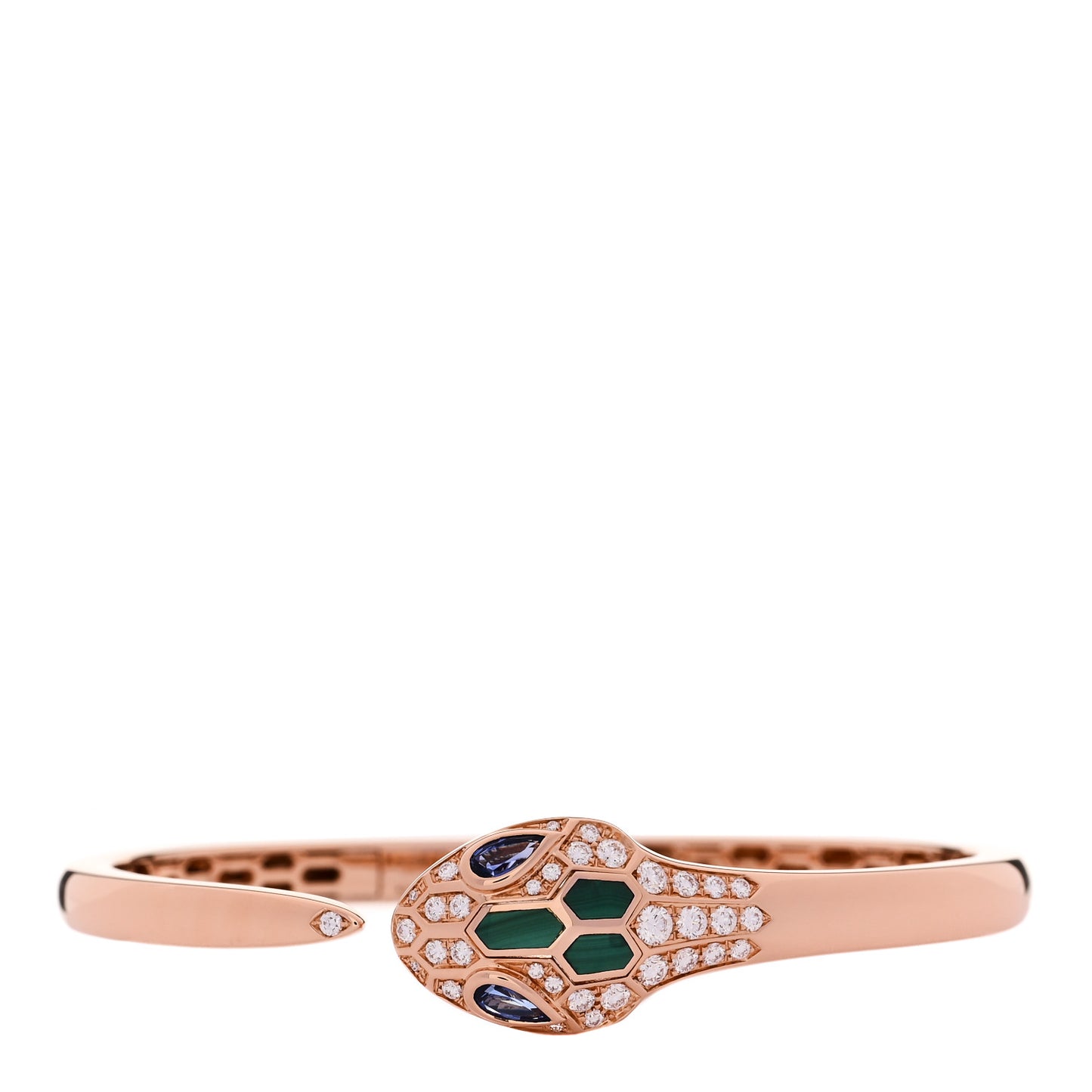 18K Rose Gold Diamond Sapphire Malachite Serpenti Seduttori Bangle Bracelet S