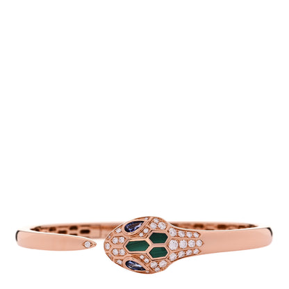 Bulgari 18K Rose Gold Diamond Sapphire Malachite Serpenti Seduttori Bangle Bracelet S 1 of 4