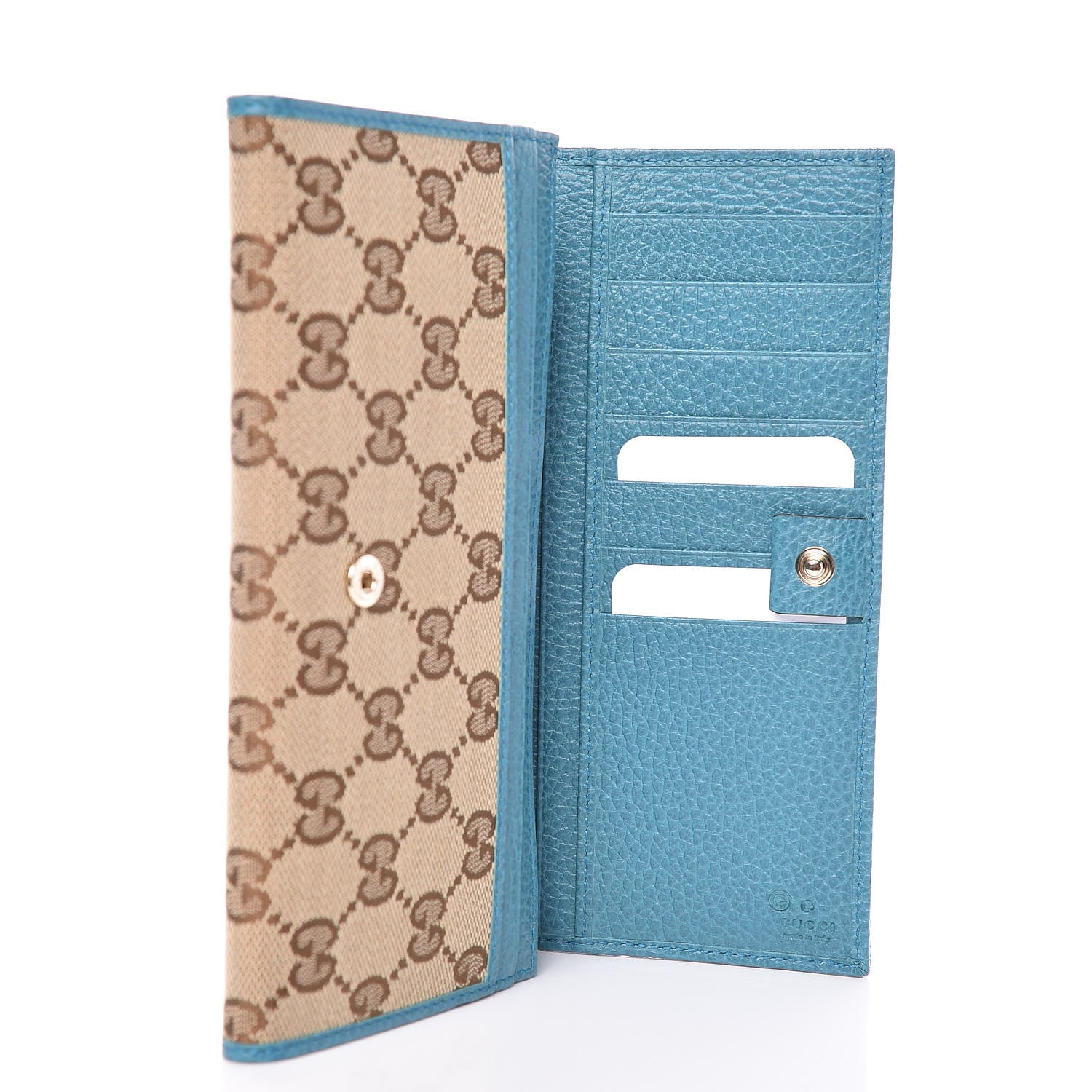 Gucci Monogram Dollar Calfskin Continental Flap Wallet Beige Ebony Deep Cobalt 6 of 9