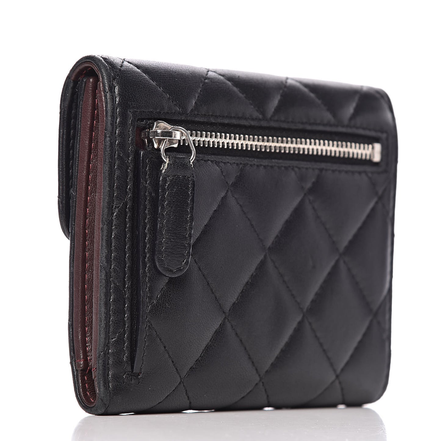 Lambskin Quilted Small Compact Wallet Black