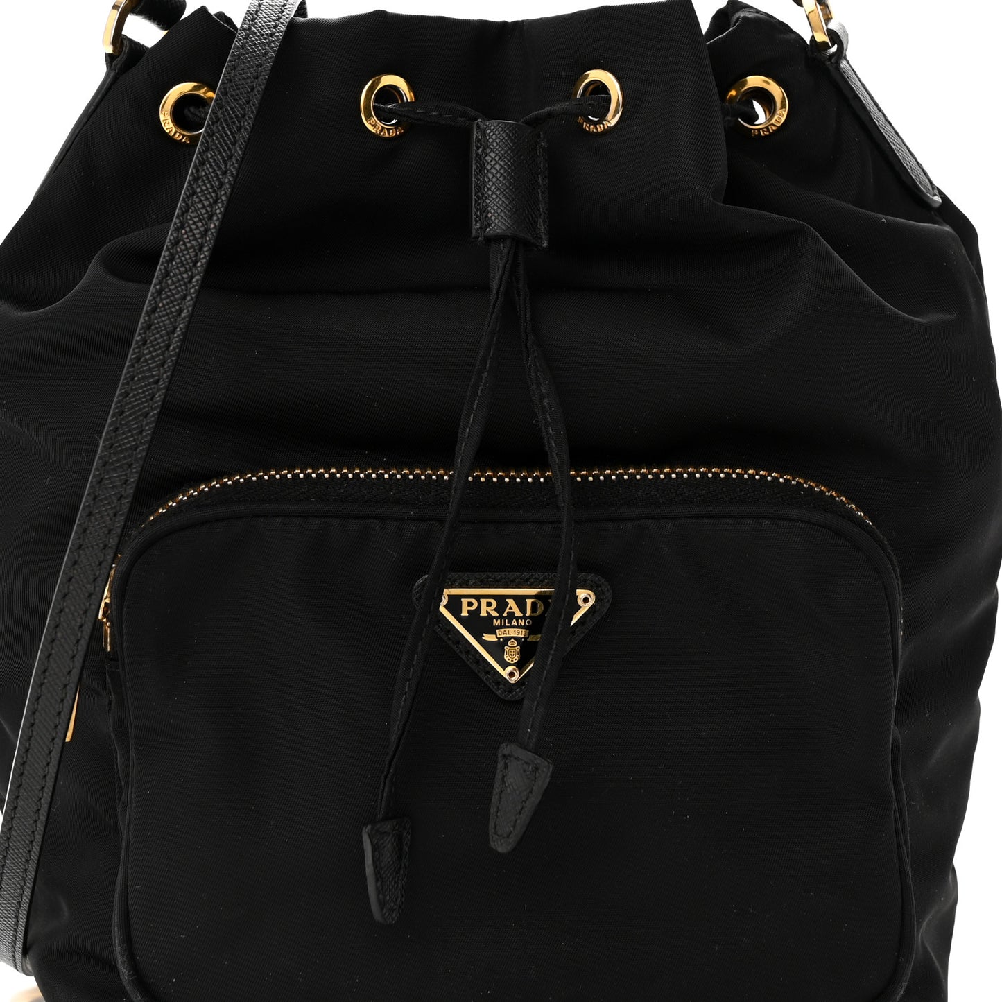 Saffiano Tessuto Nylon Mini Bucket Crossbody Bag Black