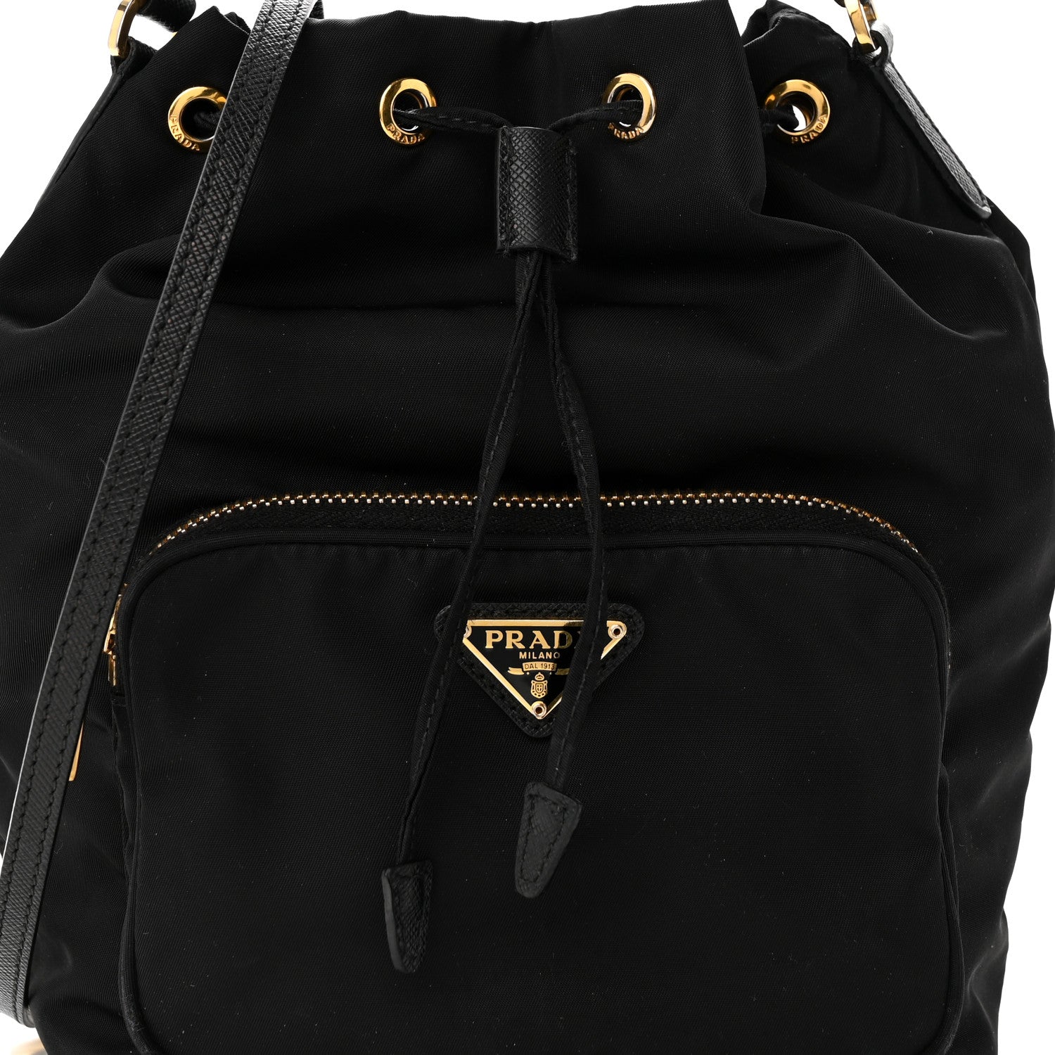 Prada Saffiano Tessuto Nylon Mini Bucket Crossbody Bag Black 7 of 11